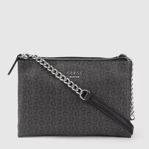 Guess Charcoal Grey and Black Logo Print Crossbody Bag